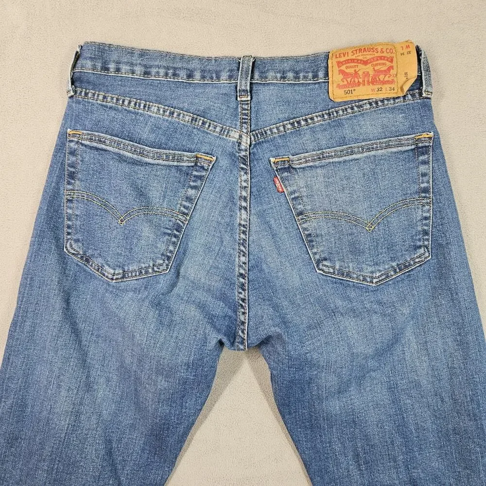Levis 501 Jeans Mens 32x34 Fits (31.5x33) Blue Button‎ Fly Denim Pants Straight